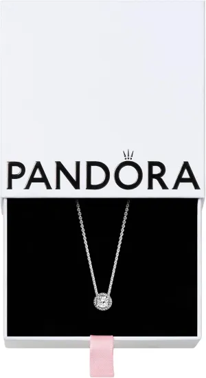 PANDORA Round Sparkle Halo Necklace - Adjustable Necklace with Lobster Clasp - Gift for Her - Sterling Silver & Cubic Zirconia - With Gift Box - 17.7"