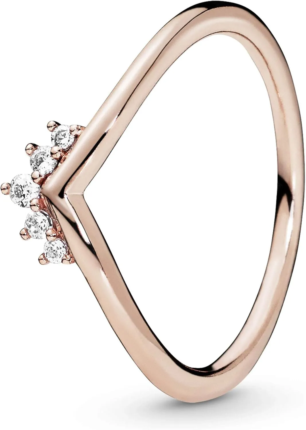 Pandora Tiara Wishbone Ring - Gift for Her - 14k Rose Gold Ring for Women Rose with Clear Cubic Zirconia - Jewelry for Women with Gift Box