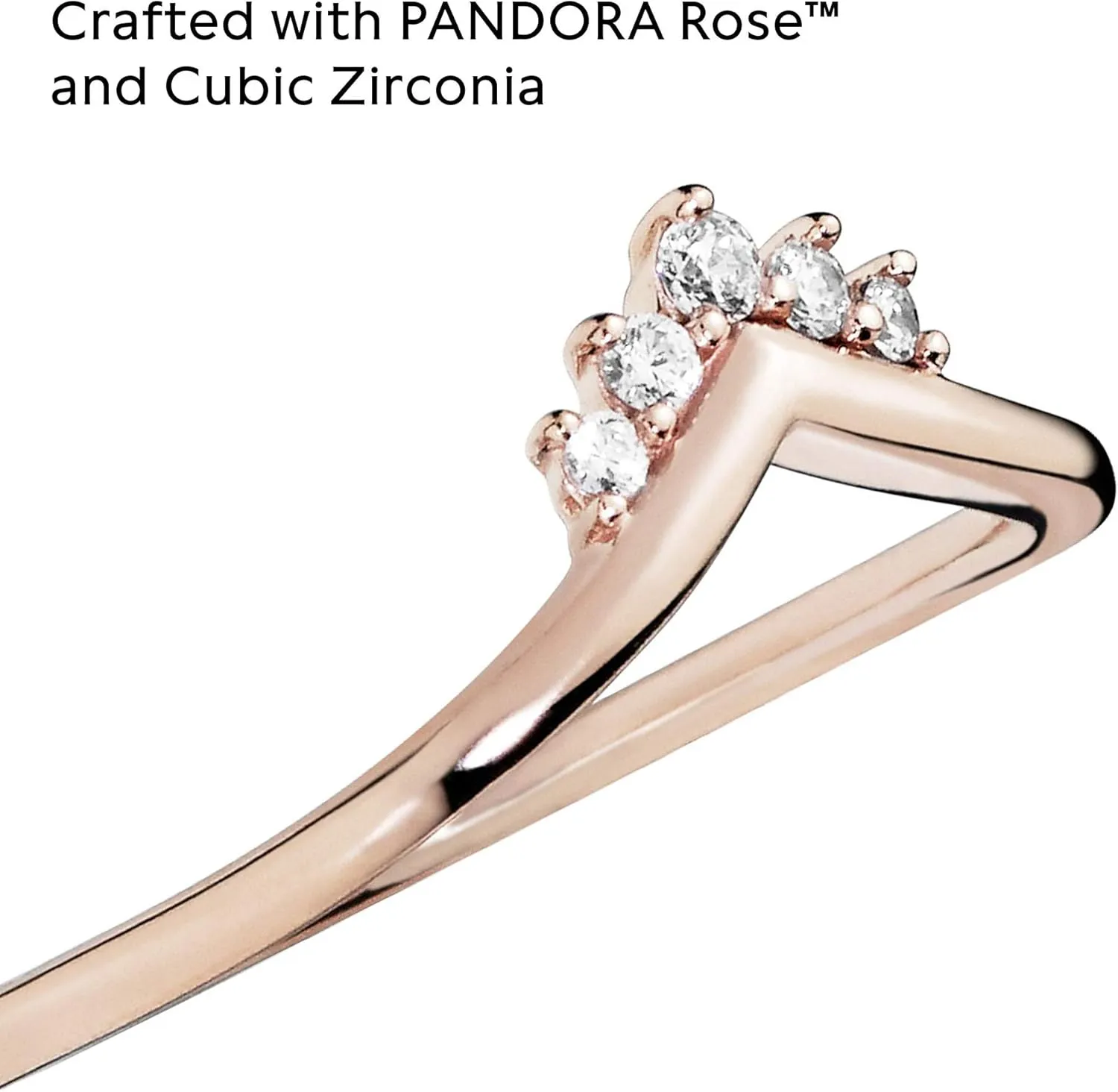 Pandora Tiara Wishbone Ring - Gift for Her - 14k Rose Gold Ring for Women Rose with Clear Cubic Zirconia - Jewelry for Women with Gift Box