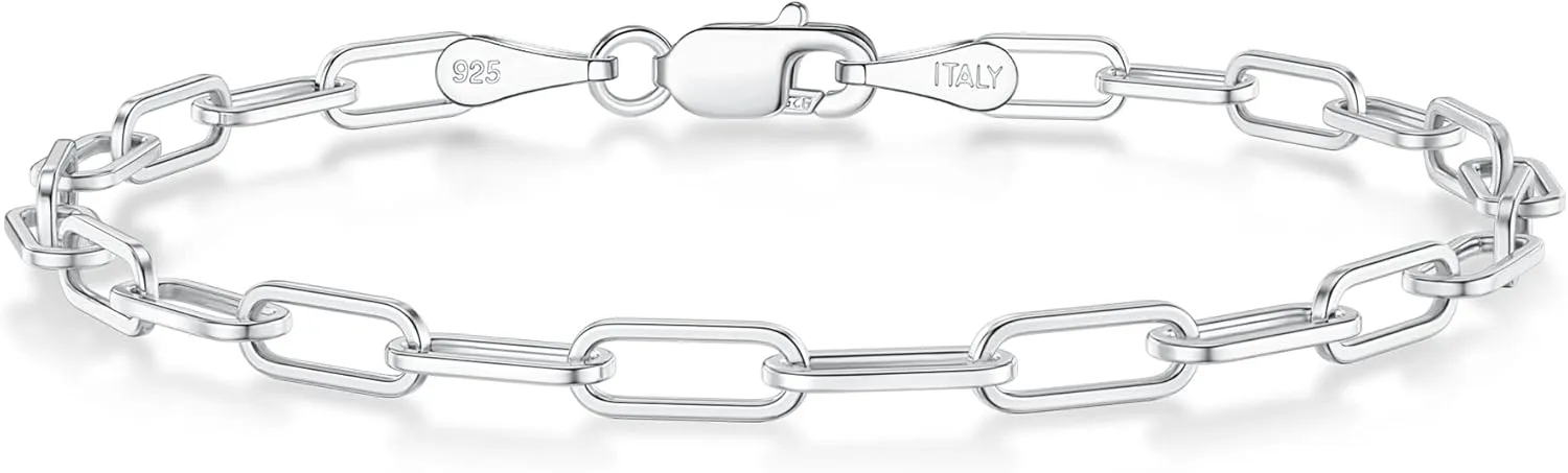 Paperclip Bracelet for Women - Silver Chain Bracelet 3mm Diamond-Cut Sterling Silver Clasp, Minimalist Everyday Thoughtful Jewelry Gift for Her, Mom, Wife, Girlfriend 6.5, 7.0, 7.5, 8.0, 8.5, 9.0 Inches