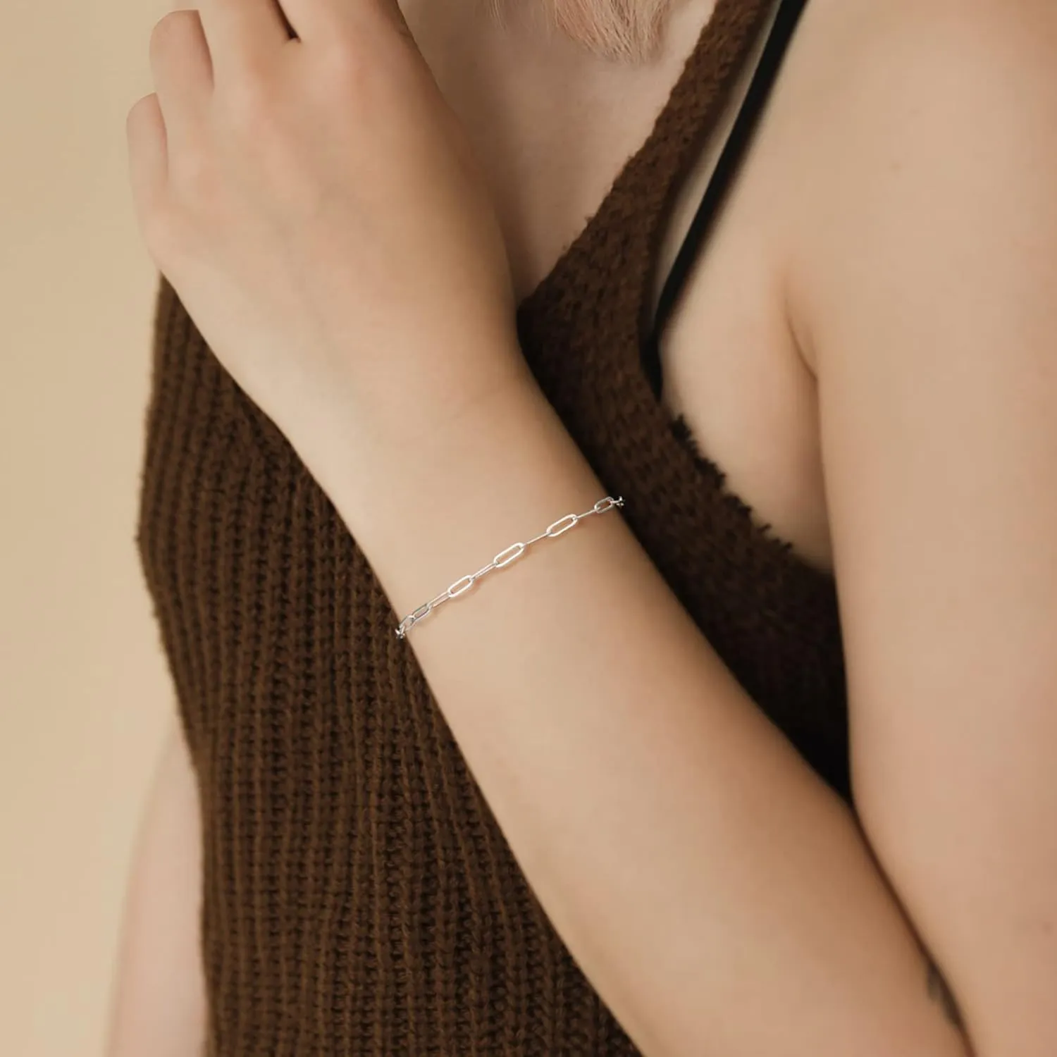 Paperclip Bracelet for Women - Silver Chain Bracelet 3mm Diamond-Cut Sterling Silver Clasp, Minimalist Everyday Thoughtful Jewelry Gift for Her, Mom, Wife, Girlfriend 6.5, 7.0, 7.5, 8.0, 8.5, 9.0 Inches