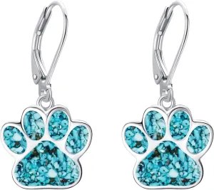 Paw Print Earrings for Women 925 Sterling Silver Turquoise Paw Print Drop Dangle Earrings Dog Cat Paw Print Jewelry Gifts for Women