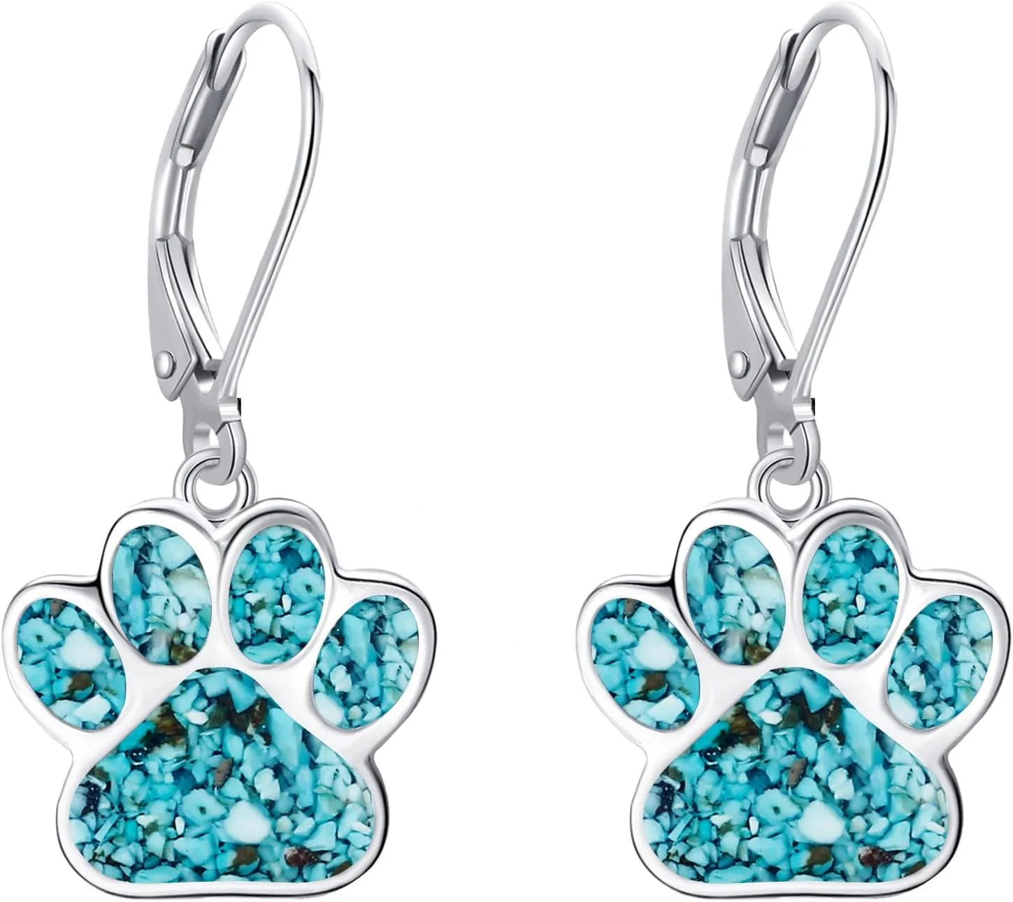 Paw Print Earrings for Women 925 Sterling Silver Turquoise Paw Print Drop Dangle Earrings Dog Cat Paw Print Jewelry Gifts for Women