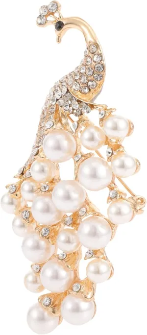 Peacock Brooch Pin for Women, Rhinestone Pearl Brooch Peacock Scarf Brooch for Girls Fashion Costume Accessories for Wedding Birthday Jewelry