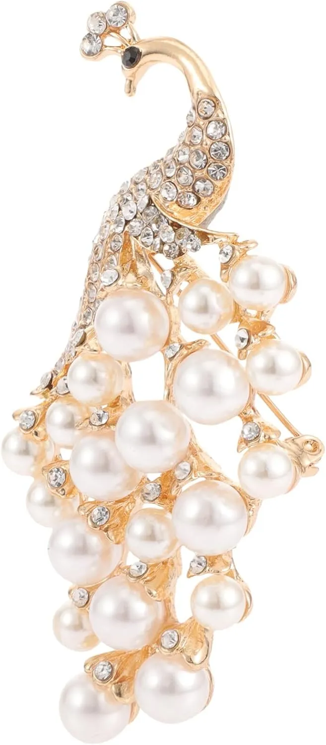 Peacock Brooch Pin for Women, Rhinestone Pearl Brooch Peacock Scarf Brooch for Girls Fashion Costume Accessories for Wedding Birthday Jewelry