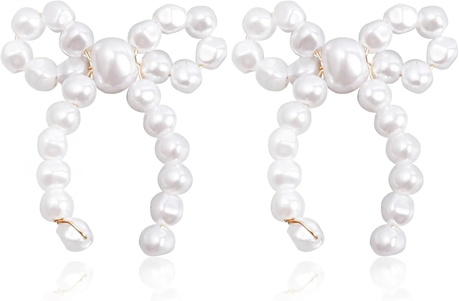 Pearl Bow Earrings for Women,18K Gold Plated Dainty Knot Bow Dangle Earrings Gold Pearl Stud Jewelry Gifts