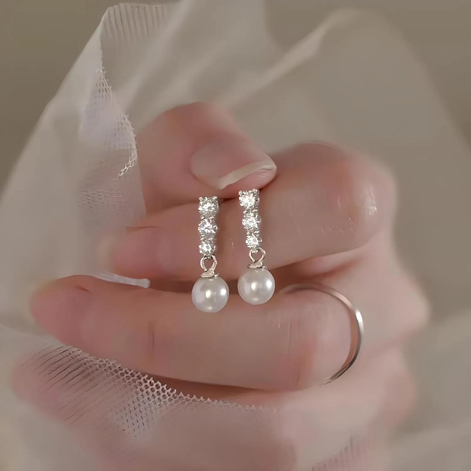 Pearl Earrings for Women Dainty 925 Sterling Silver Dangle Drop Earrings with 5A Cubic Zirconia Pearl Drop Earring Big Bridal Hoop Wedding Birthday 2025 Graduation Season Gift Jewelry for Her