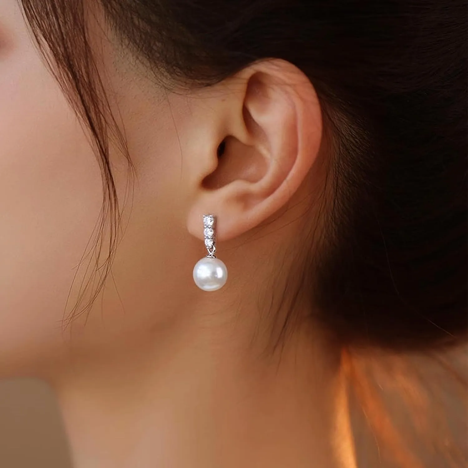 Pearl Earrings for Women Dainty 925 Sterling Silver Dangle Drop Earrings with 5A Cubic Zirconia Pearl Drop Earring Big Bridal Hoop Wedding Birthday 2025 Graduation Season Gift Jewelry for Her