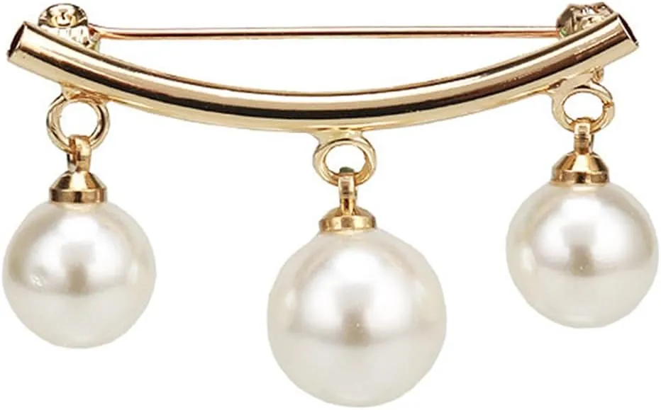 Pearl Fixed Strap Charm Safety Brooch Pin Gold Silver Pearl Brooch Lapel Pin Sweater Cardigan Clip Chain Brooches Jewelry for Women