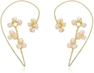 Pearl Flower Ear Cuff Earrings Women Non Piercing Gold Aesthetic Trendy Boho Dainty Cute Ear Cuffs Wrap Crawler Climber Hook Clip On Earrings For Non Pierced
