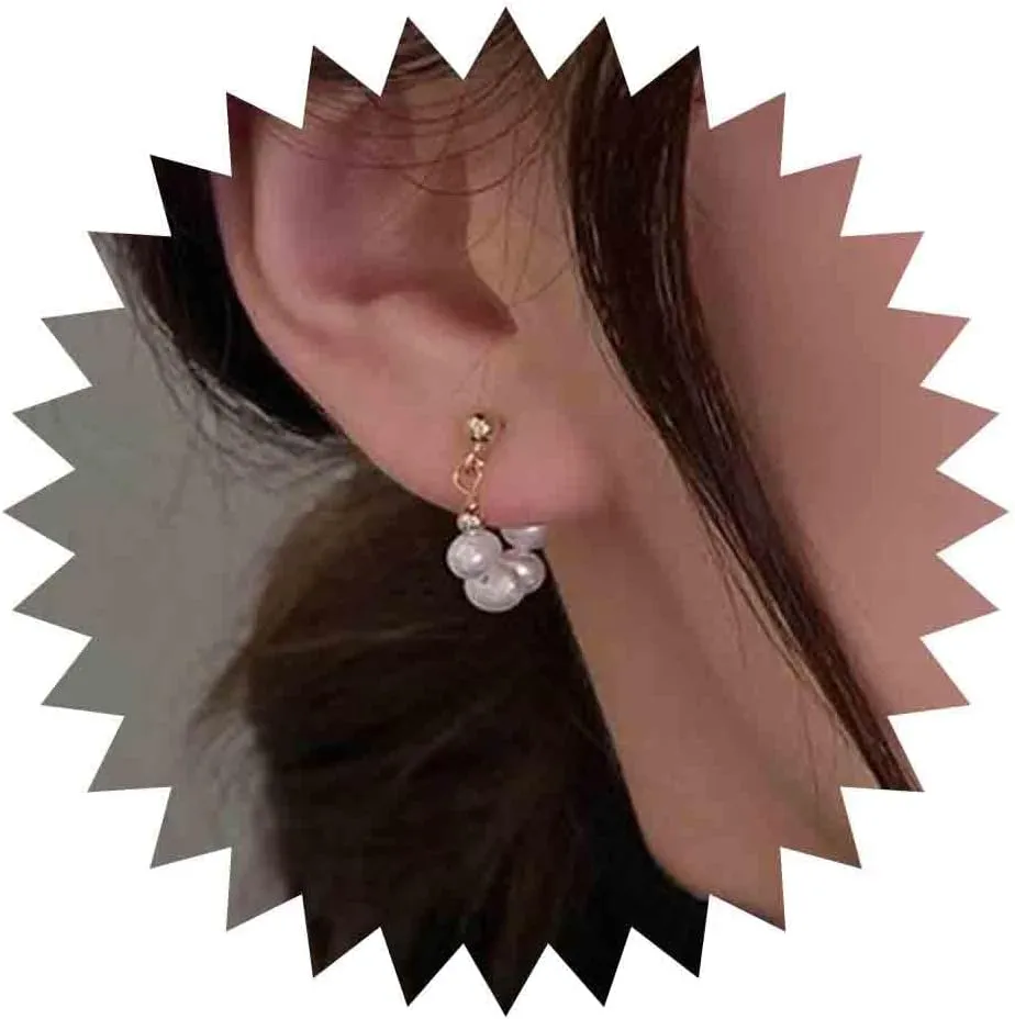 Pearl Huggie Hoop Drop Earrings Pearl Bead Dangle Earrings Gold Pierced Pearl Ear Cuff Lightweight Baroque Statement Wedding Prom Pearl Wrap Studs Earrings Jewelry for Women and Girls