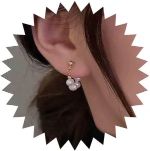 Pearl Huggie Hoop Drop Earrings Pearl Bead Dangle Earrings Gold Pierced Pearl Ear Cuff Lightweight Baroque Statement Wedding Prom Pearl Wrap Studs Earrings Jewelry for Women and Girls