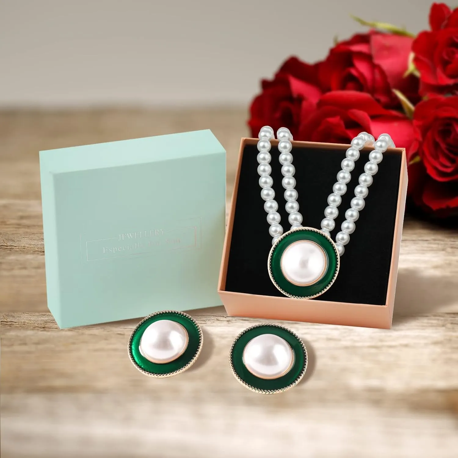 Pearl Jewelry Set for Women,Pearl Necklace and Earring Set for Women Anniversary Birthday Friendship Party Valentine Gif