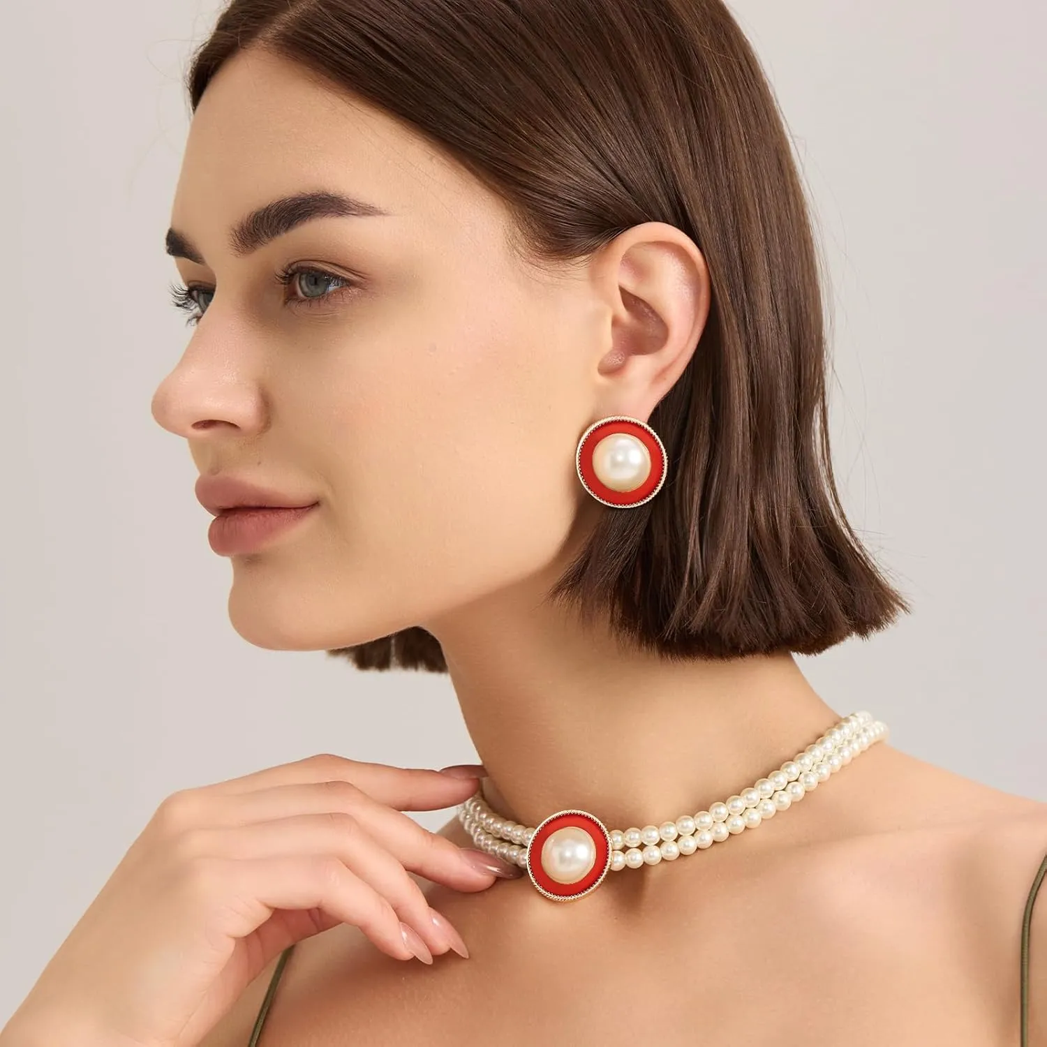 Pearl Jewelry Set for Women,Pearl Necklace and Earring Set for Women Anniversary Birthday Friendship Party Valentine Gif