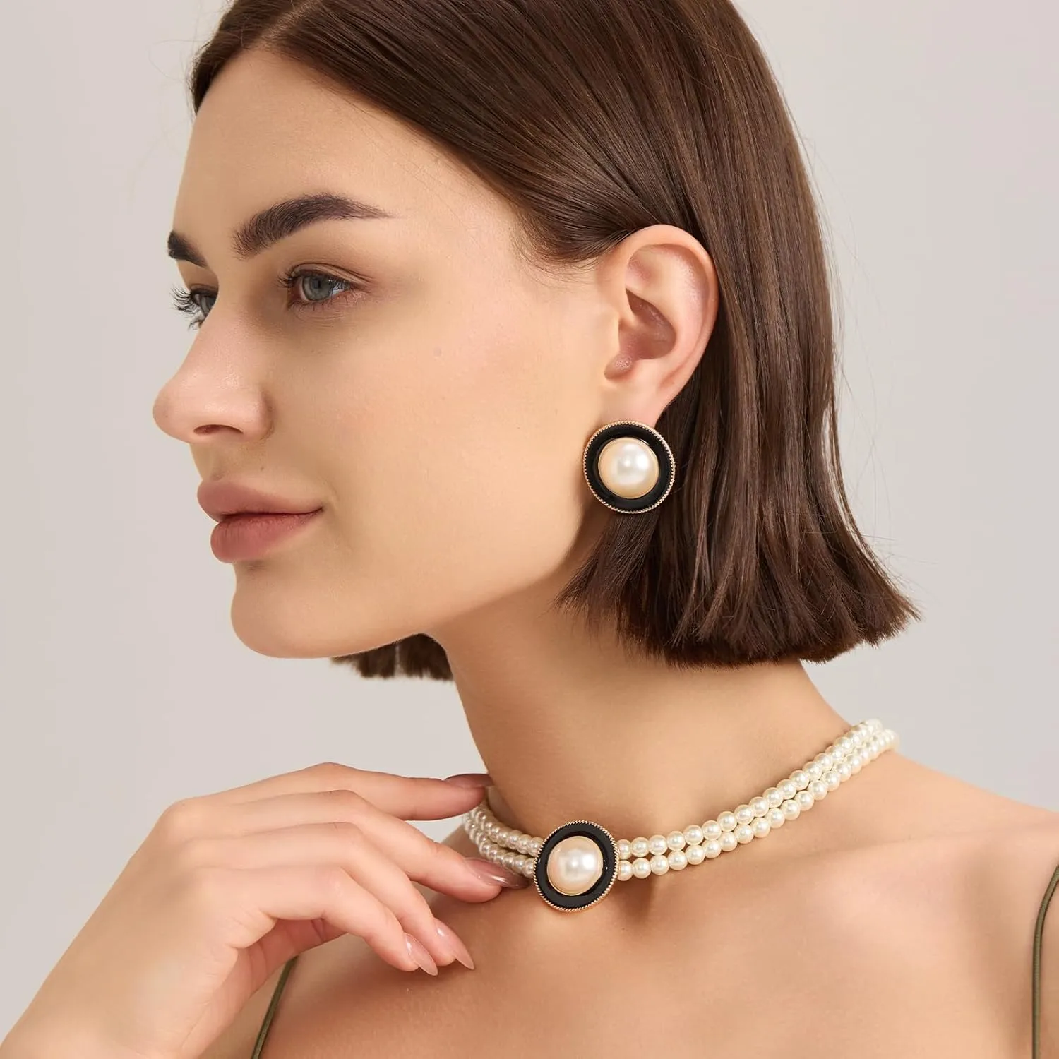 Pearl Jewelry Set for Women,Pearl Necklace and Earring Set for Women Anniversary Birthday Friendship Party Valentine Gif