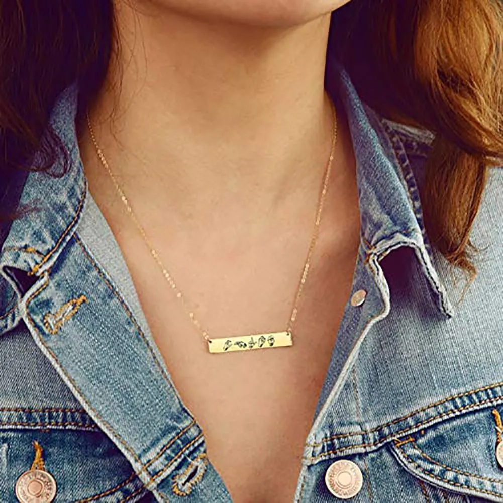 Personalized ASL Name Bar Necklace Custom Sign Language Deaf Jewelry Interpreter Gift