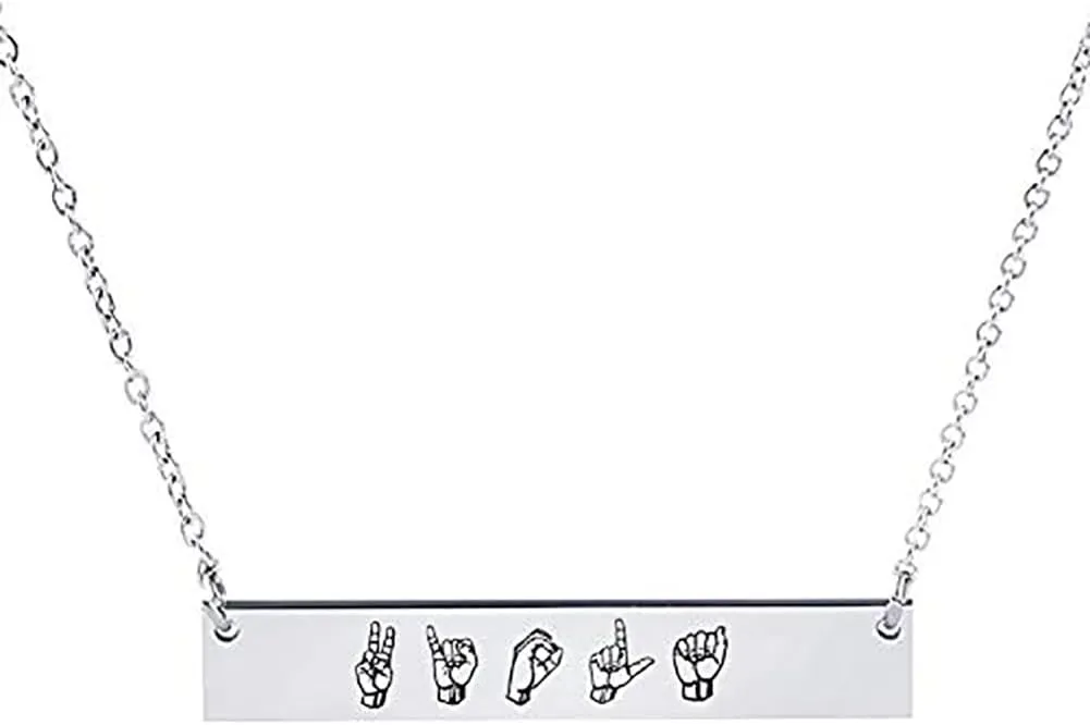 Personalized ASL Name Bar Necklace Custom Sign Language Deaf Jewelry Interpreter Gift