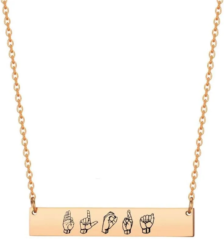 Personalized ASL Name Bar Necklace Custom Sign Language Deaf Jewelry Interpreter Gift