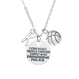 Personalized Basketball Christian Necklace, Faith I Can Do All Things Through Christ Who Strengthens Me Phil. 4:13 Pendent, Scripture Jewelry Christian Gifts Verse Bible Gift For Women and Girls