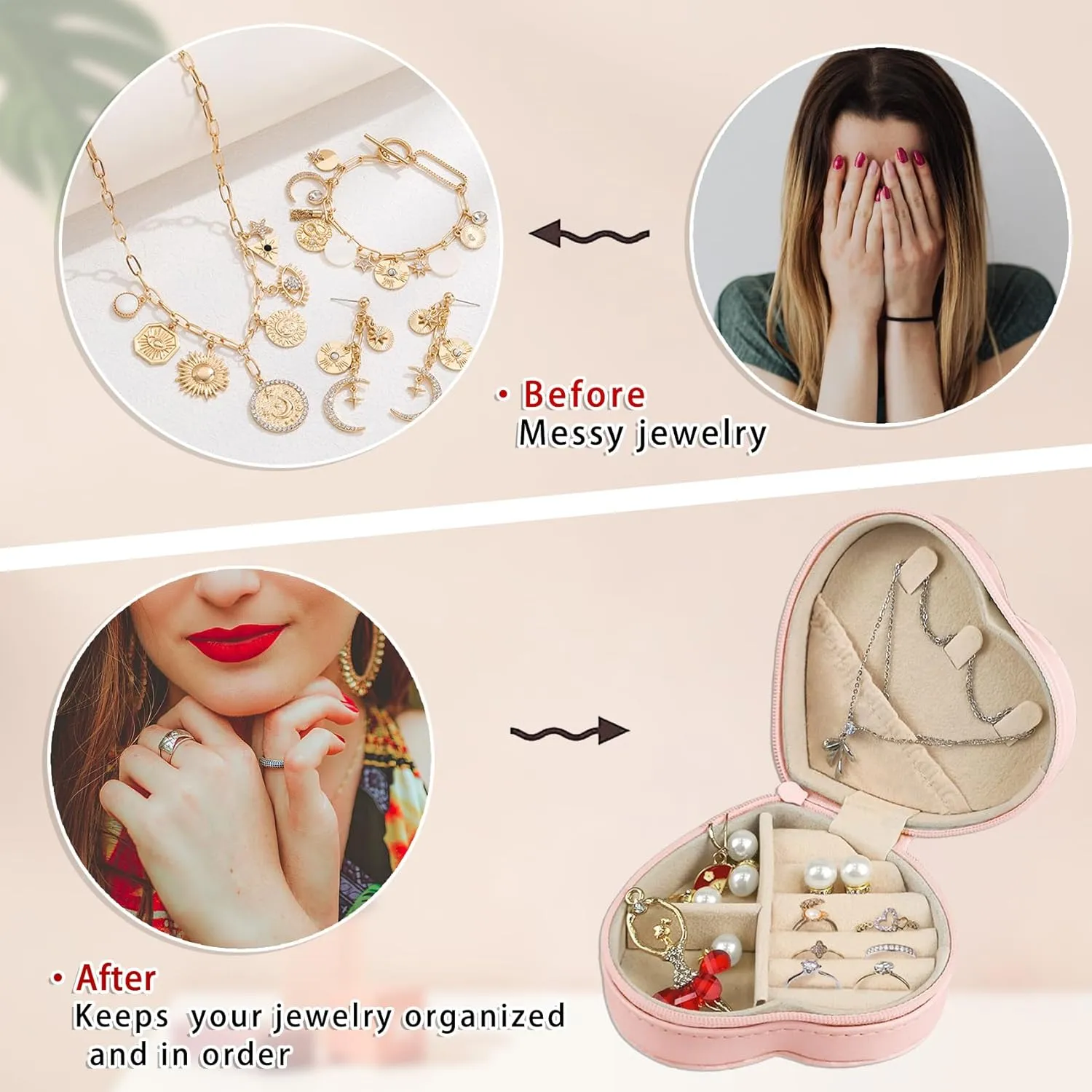 Personalized Birthday Gifts for Women Pearl Initial Small Jewelry Box Heart Shaped Travel Jewelry Case Rings Necklace Earrings Organizer Christmas Creative Gifts for Women Teen Girls Pink M