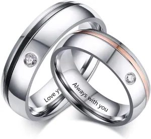 Personalized Couple Ring Bands for Women Men Couple Wedding Rings Set for Him and Her Stainless Steel Engagement Promise Mens Womens Rings