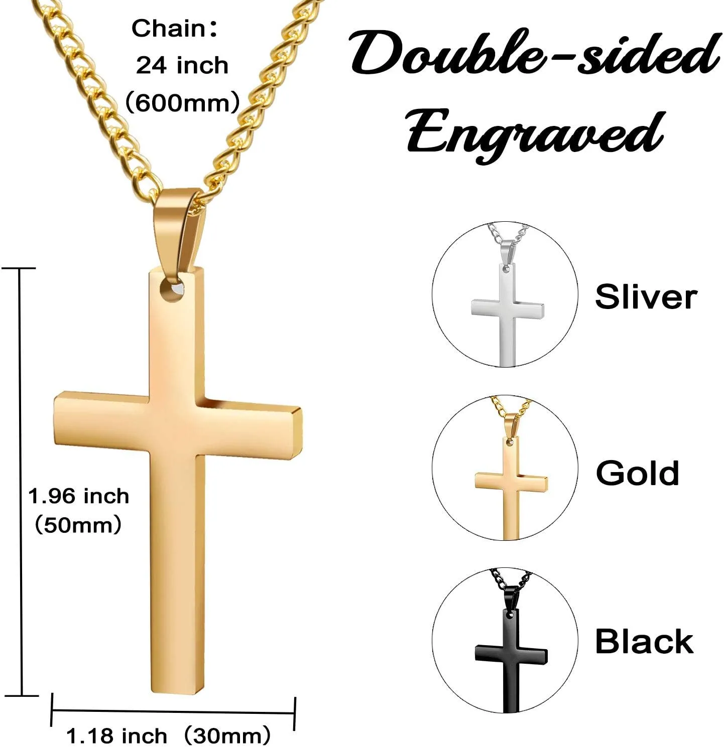 Personalized Cross Necklace-Custom Engraved Necklace-Pendant Necklace for Men