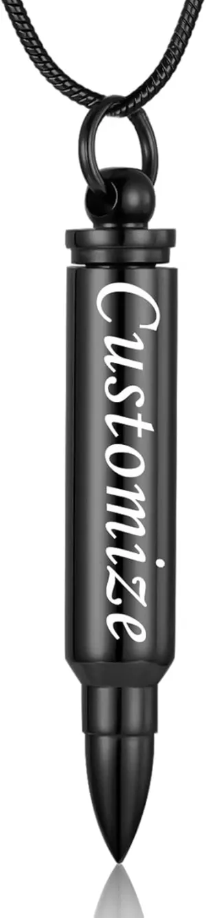 Personalized Custom Bullet Urn Necklaces for Ashes 316L Stainless Steel Bullet Memorial Keepsake Pendant Cremation Ash Urn Necklace for Women Men Keepsake Gift