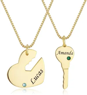 Personalized Engraved Name Pendant Sets for Couple Best Friends Engraved Love Necklace Set Custom Made with Any Name