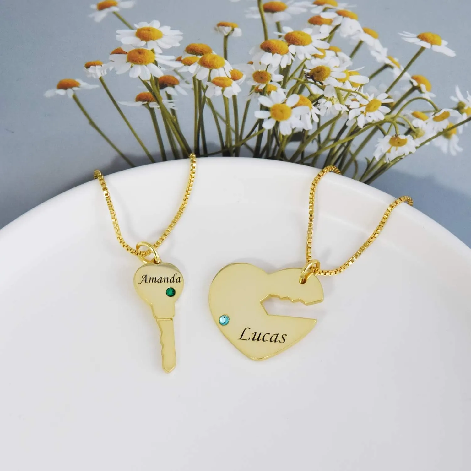 Personalized Engraved Name Pendant Sets for Couple Best Friends Engraved Love Necklace Set Custom Made with Any Name