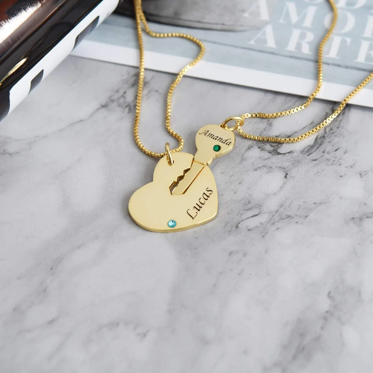 Personalized Engraved Name Pendant Sets for Couple Best Friends Engraved Love Necklace Set Custom Made with Any Name