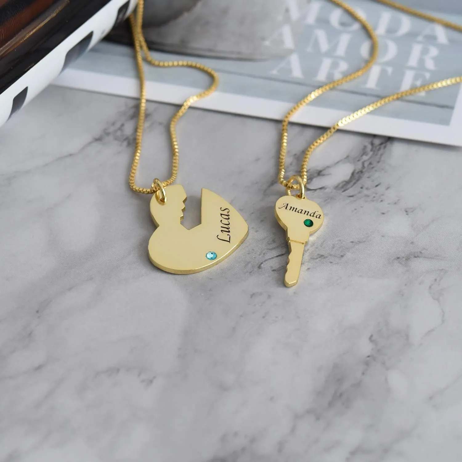 Personalized Engraved Name Pendant Sets for Couple Best Friends Engraved Love Necklace Set Custom Made with Any Name