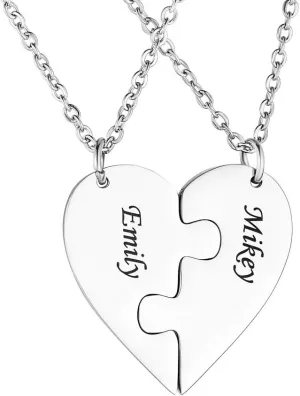 Personalized Heart Puzzle Necklace Custom Name Necklace Stainless Steel Best Friend Matching Necklace for 2/3/4