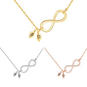 Personalized Infinity Necklace with Handmade Engrave 2 Letter Leaves, Custom Name Family Tree Charm Initial Pendant Anniversary Jewelry Gift for Girl, Mother