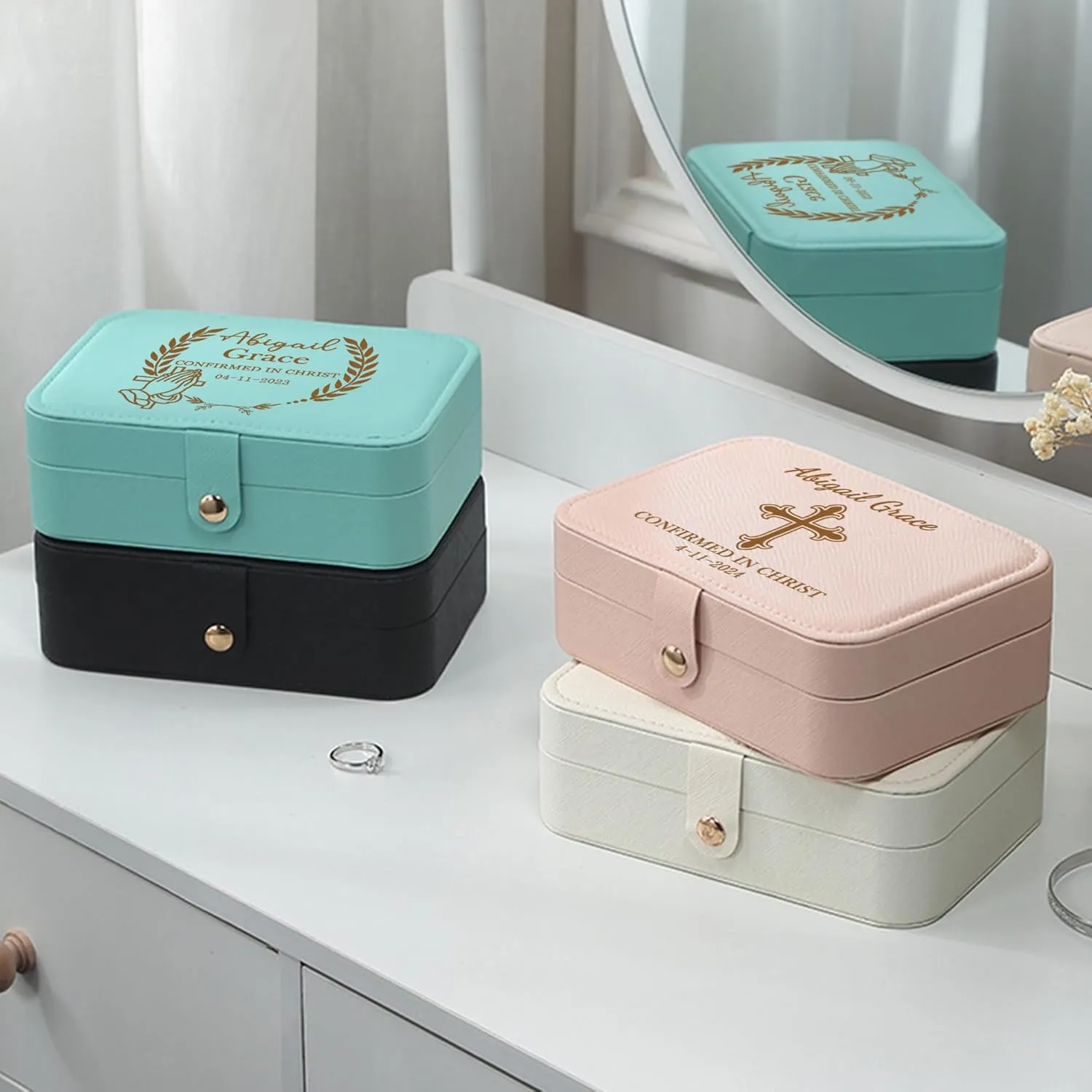 Personalized Jewelry Box Organizer Custom Name Date Cross - Confirmation Gift for Teen Girls & Women