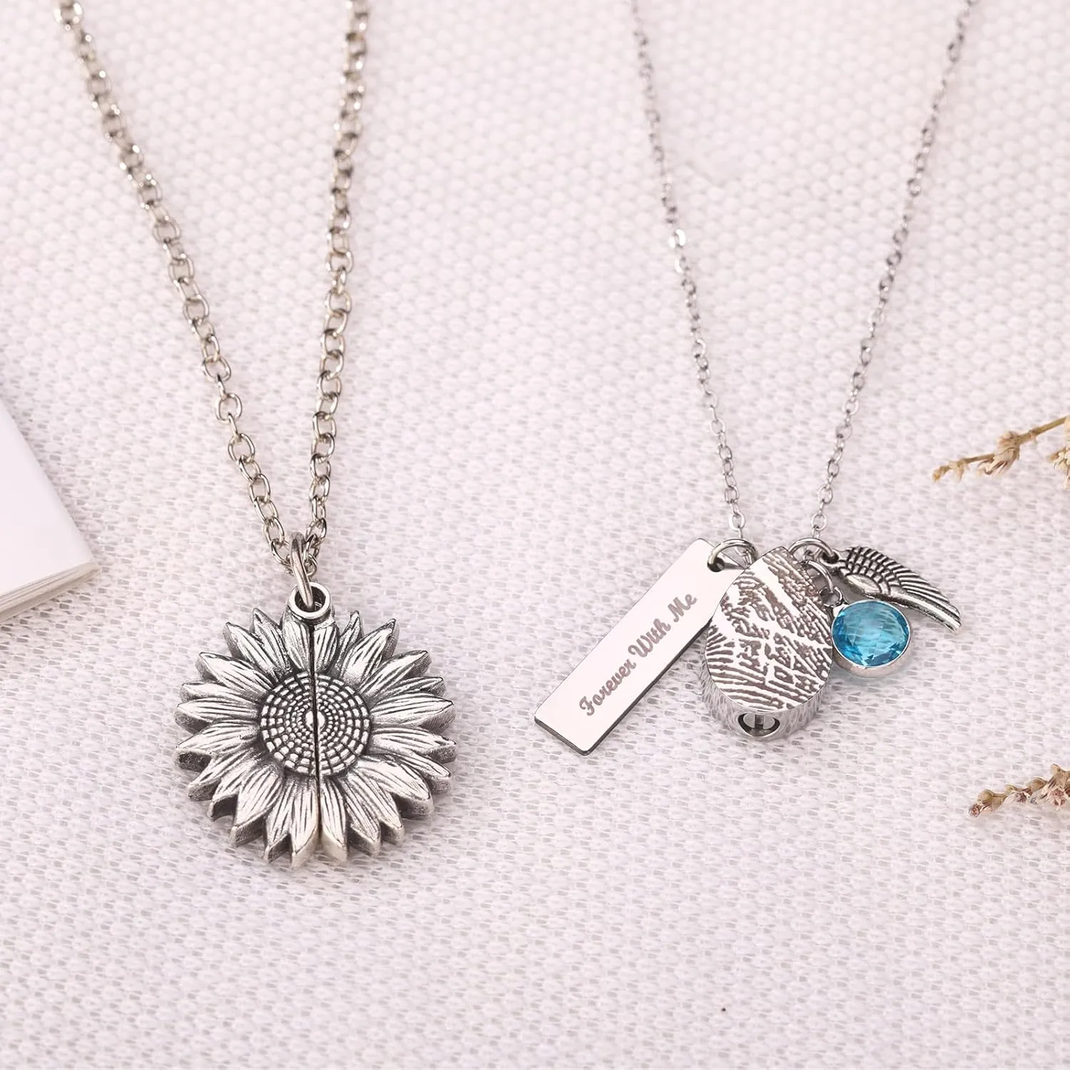 Personalized Memorial Fingerprint Teardrop Necklace With Birthstone Engraved Name Customized Letters Actual Fingerprint Oval Heart Wings Pendant Necklace Promise Anniversary Birthday Jewelry Gift for Women Men