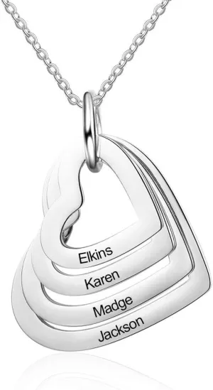 Personalized Mother Daughter Necklace Custom Family Names Stainless Steel Heart Necklace for Women Engraved Names Promise for Her (4 names)