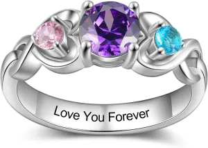 Personalized Mothers Rings with 3 Birthstones Names Engraved Sterling Silver Mom Daughter Grandma Ring Customized Anniversary Promise Rings for Grandma Wife