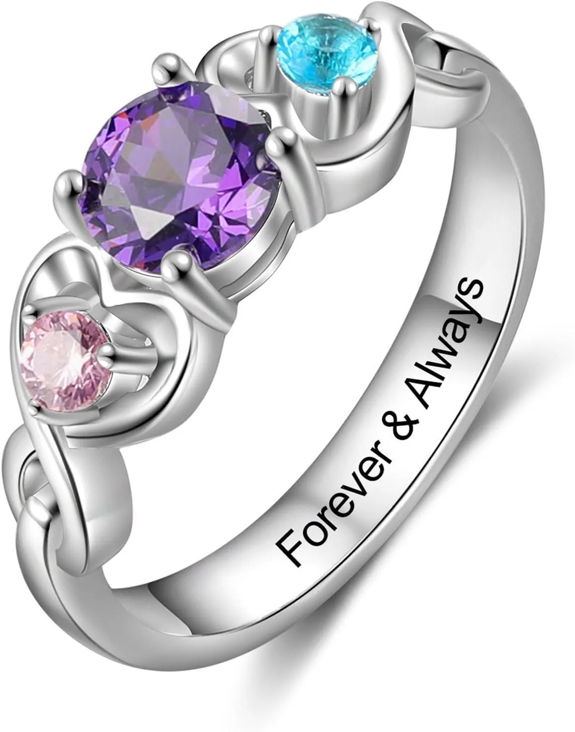 Personalized Mothers Rings with 3 Birthstones Names Engraved Sterling Silver Mom Daughter Grandma Ring Customized Anniversary Promise Rings for Grandma Wife