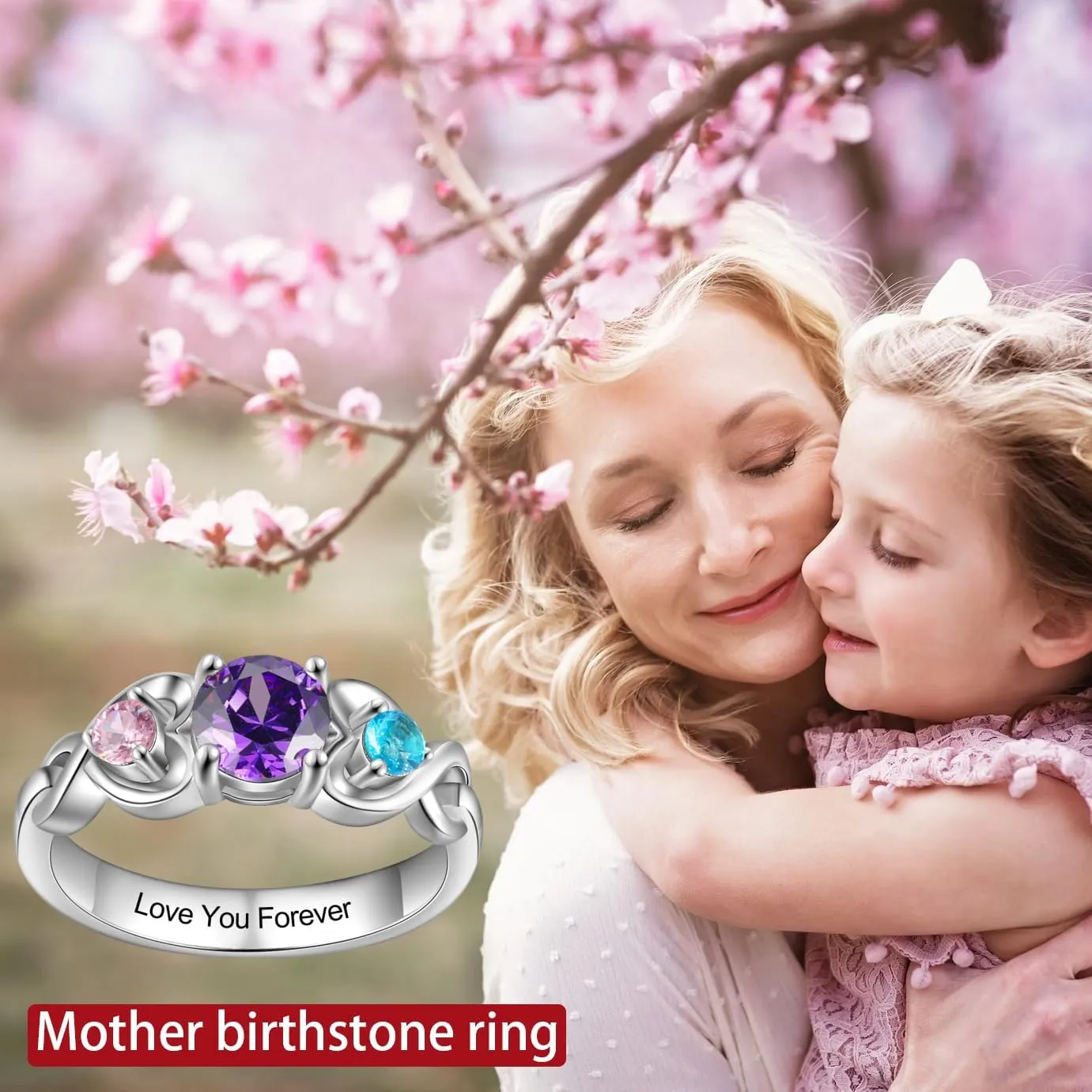 Personalized Mothers Rings with 3 Birthstones Names Engraved Sterling Silver Mom Daughter Grandma Ring Customized Anniversary Promise Rings for Grandma Wife