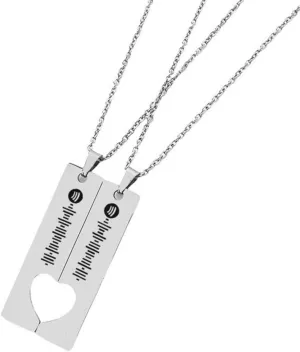 Personalized Music Spotify Scan Code Necklace for Couples,Custom His Her Matching Pendant Set Engraved Name Date Spotify Code Heart Puzzle Necklace Musicial Inspirational Jewelry