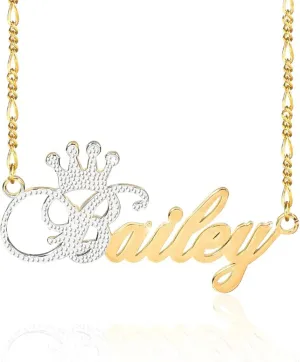 Personalized Name Necklace 18K Gold-Plated Two Tone Custom Name Necklace Pendant Necklace with Crown Personalized Jewelry Gifts for Women