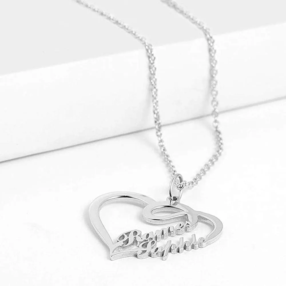 Personalized Name Necklaces for Women Heart Shaped Nameplate Pendant Customized Couples Necklace with 2 Names Custom Jewelry Gifts for Her