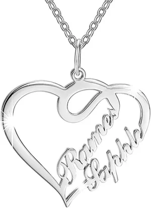 Personalized Name Necklaces for Women Heart Shaped Nameplate Pendant Customized Couples Necklace with 2 Names Custom Jewelry Gifts for Her