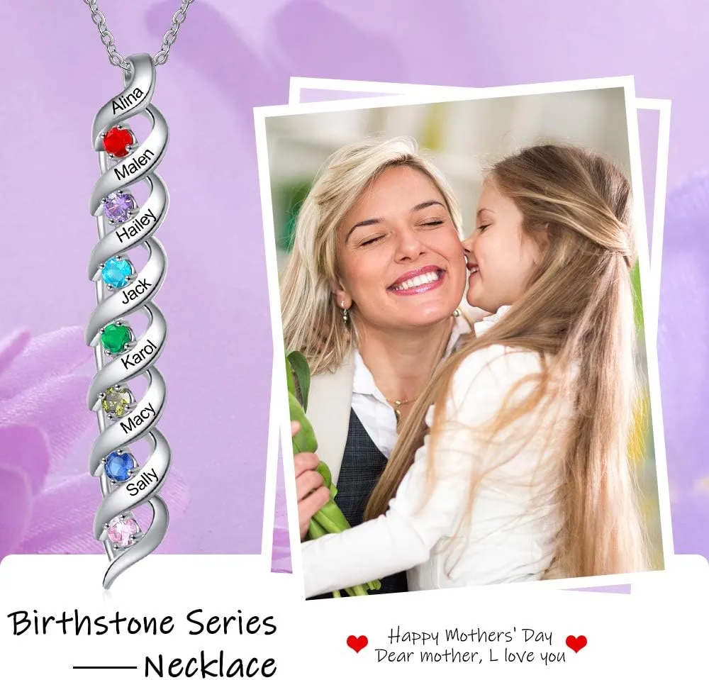 Personalized Names Necklace with 2-7 Simulated Birthstones for Women Customized Twisted Necklace for Mother's Day Relationship Necklace Family Name Necklaces for Mom