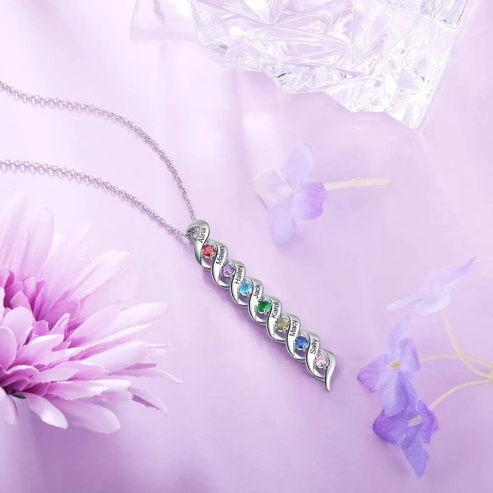 Personalized Names Necklace with 2-7 Simulated Birthstones for Women Customized Twisted Necklace for Mother's Day Relationship Necklace Family Name Necklaces for Mom