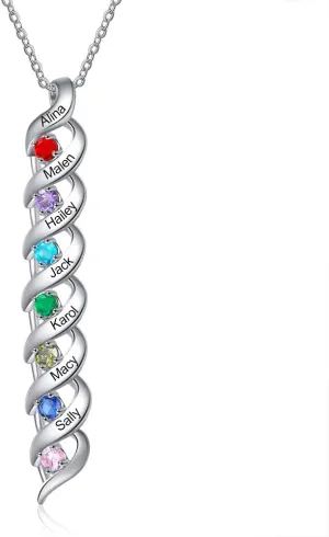 Personalized Names Necklace with 2-7 Simulated Birthstones for Women Customized Twisted Necklace for Mother's Day Relationship Necklace Family Name Necklaces for Mom