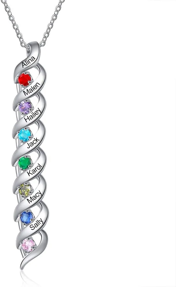 Personalized Names Necklace with 2-7 Simulated Birthstones for Women Customized Twisted Necklace for Mother's Day Relationship Necklace Family Name Necklaces for Mom