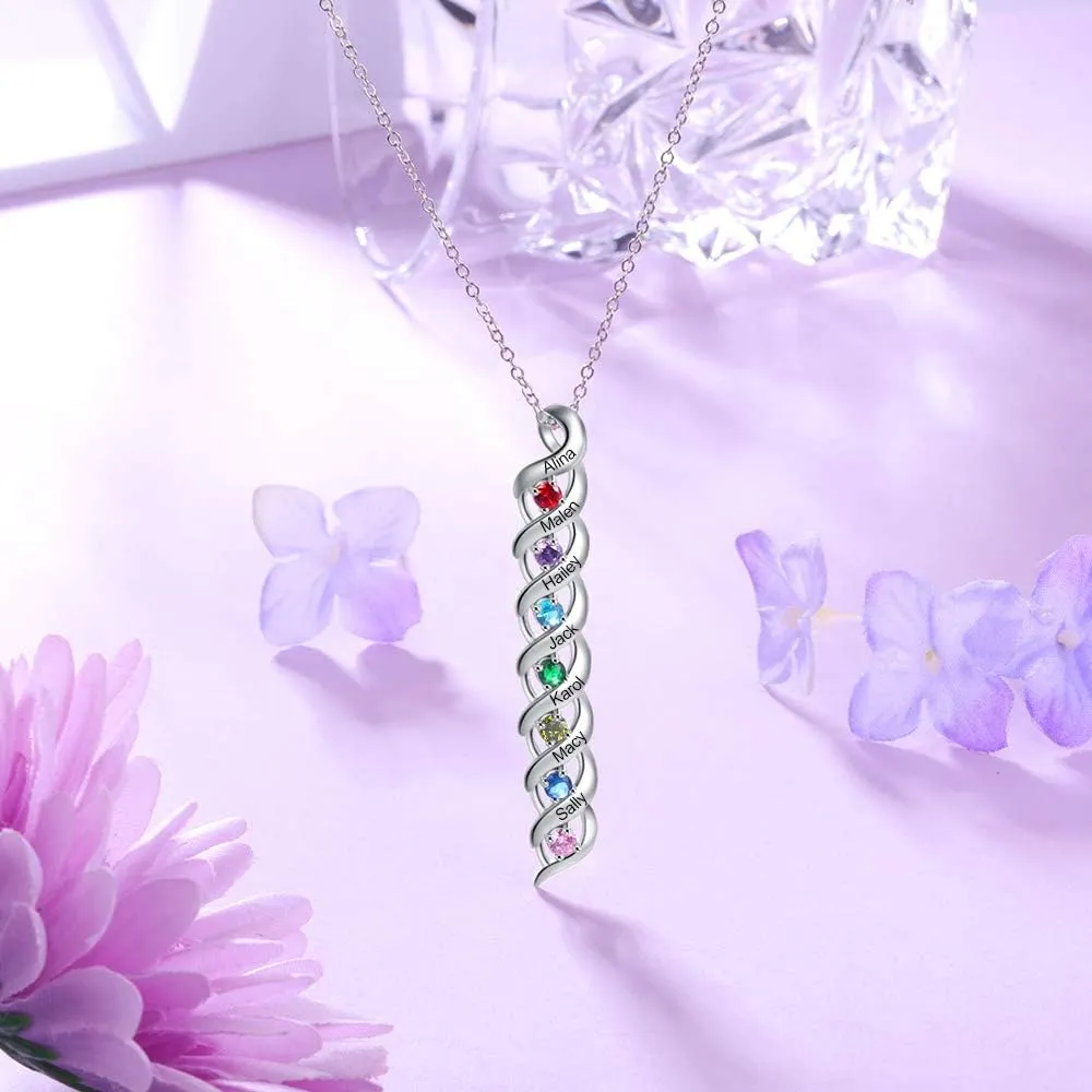 Personalized Names Necklace with 2-7 Simulated Birthstones for Women Customized Twisted Necklace for Mother's Day Relationship Necklace Family Name Necklaces for Mom