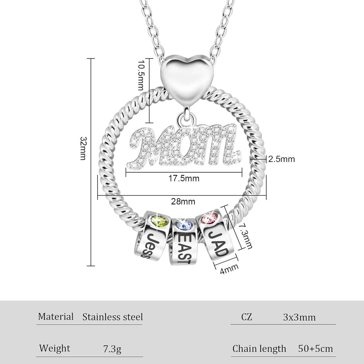 Personalized Necklaces With Kids Names,Gifts for Mom From Daughter/Son,Custom Necklace With Birthstone for Women Birthday Christmas Gifts (Rose gold MOM, 4 Birthstone)