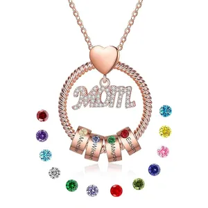Personalized Necklaces With Kids Names,Gifts for Mom From Daughter/Son,Custom Necklace With Birthstone for Women Birthday Christmas Gifts (Rose gold MOM, 4 Birthstone)